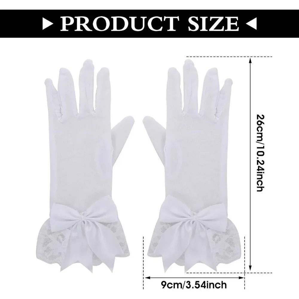 Women's Evening White Short Bow Lace Gloves Mitten Party Costume Accessories